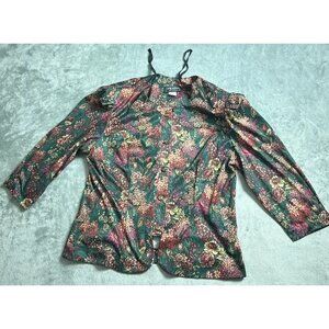 Vintage Prato Blouse Shirt Women's Size 18 Floral  3/4 Sleeve Shoulder Pads